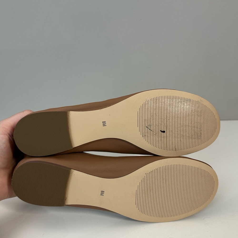 Women's Tan Leather Ballet Flats with Bow - Picture 9 of 15